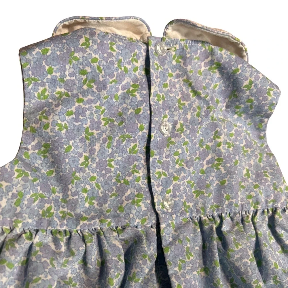 VTG Carriage Boutiques Baby Girls Blue Floral Smocked Dress‎ Bloomers Hat Set 9M
